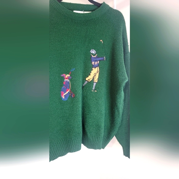 Vintage Hunter Green Embroidered Golf Sweater Crewneck Mens Size L Grandpacore - Picture 2 of 7